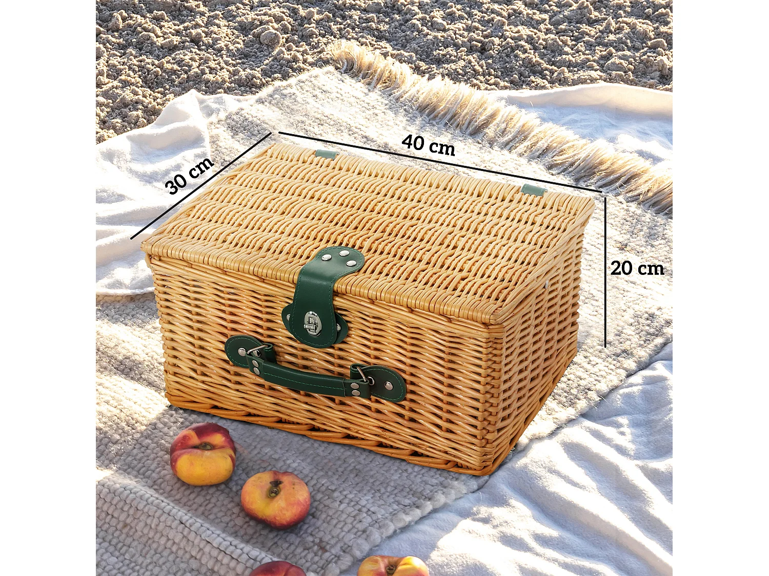 Cesta da pic nic per 2 persone con area frigo in vimini marrone chiaro