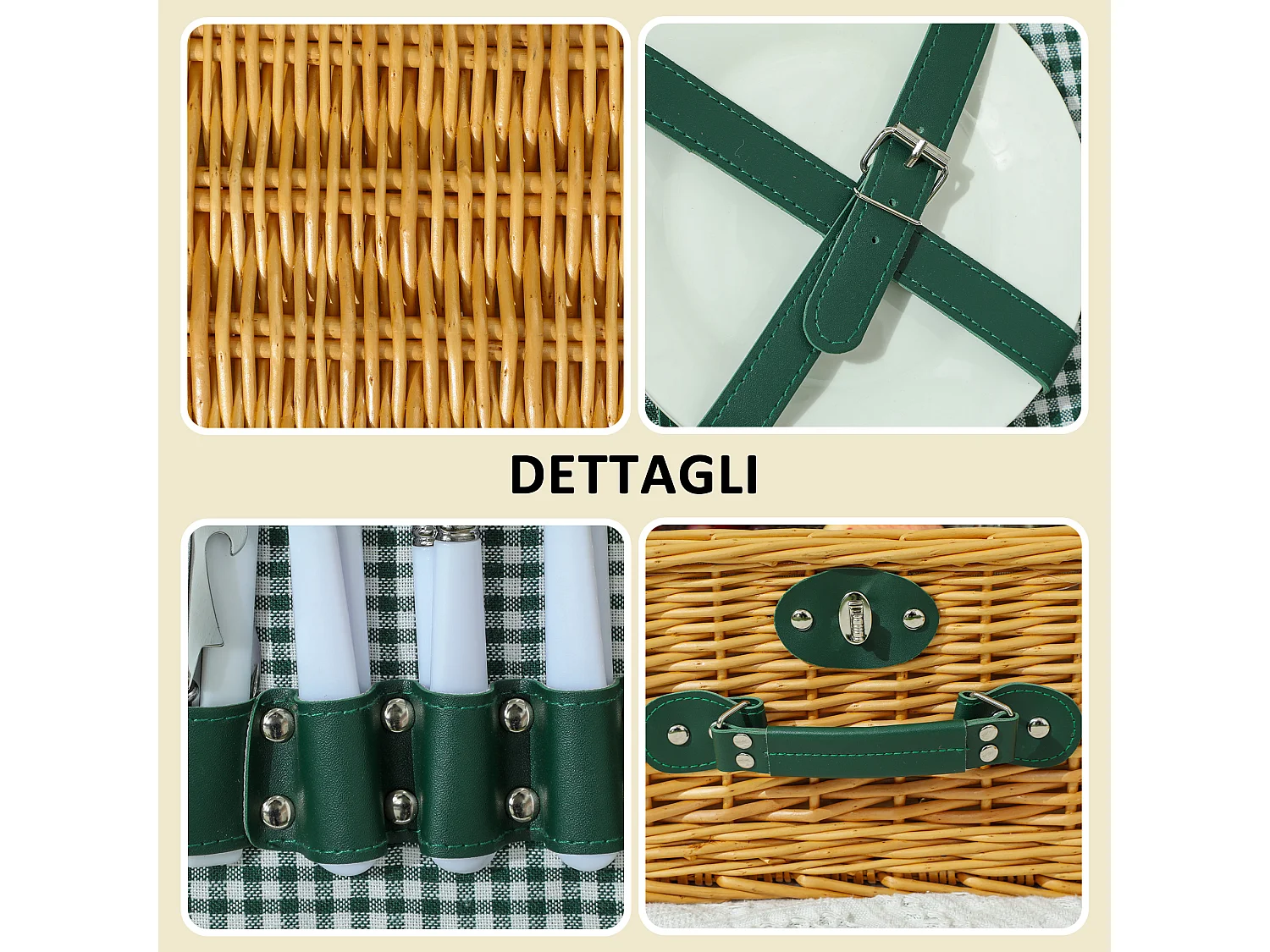 Cesta da pic nic per 2 persone con area frigo in vimini marrone chiaro