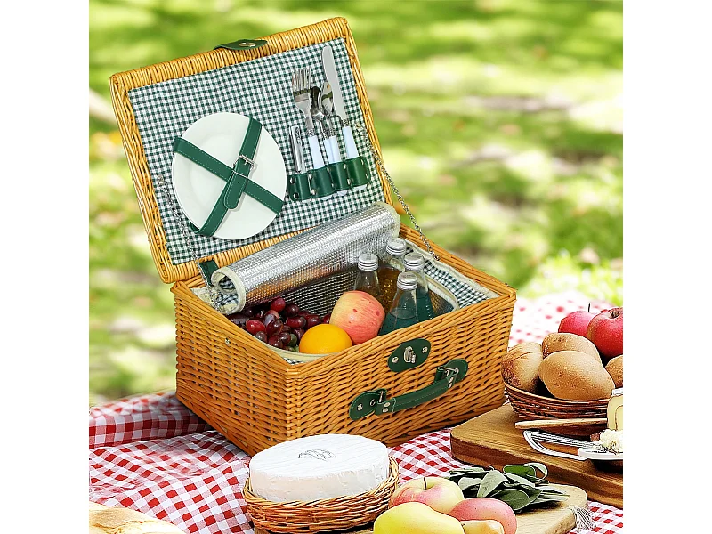 Cesta da pic nic per 2 persone con area frigo in vimini marrone chiaro