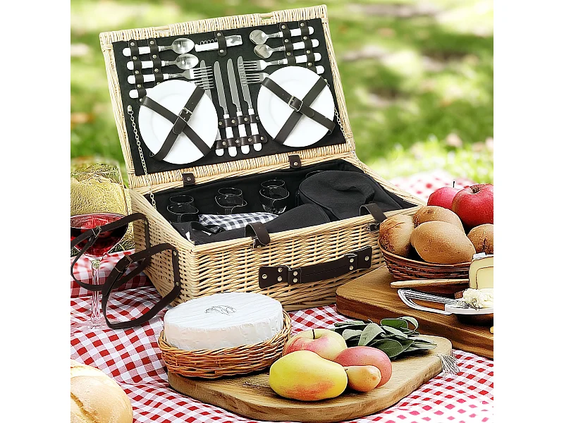 Cesta da pic nic per 4 persone con area frigo e accessori 54x34x20 cm