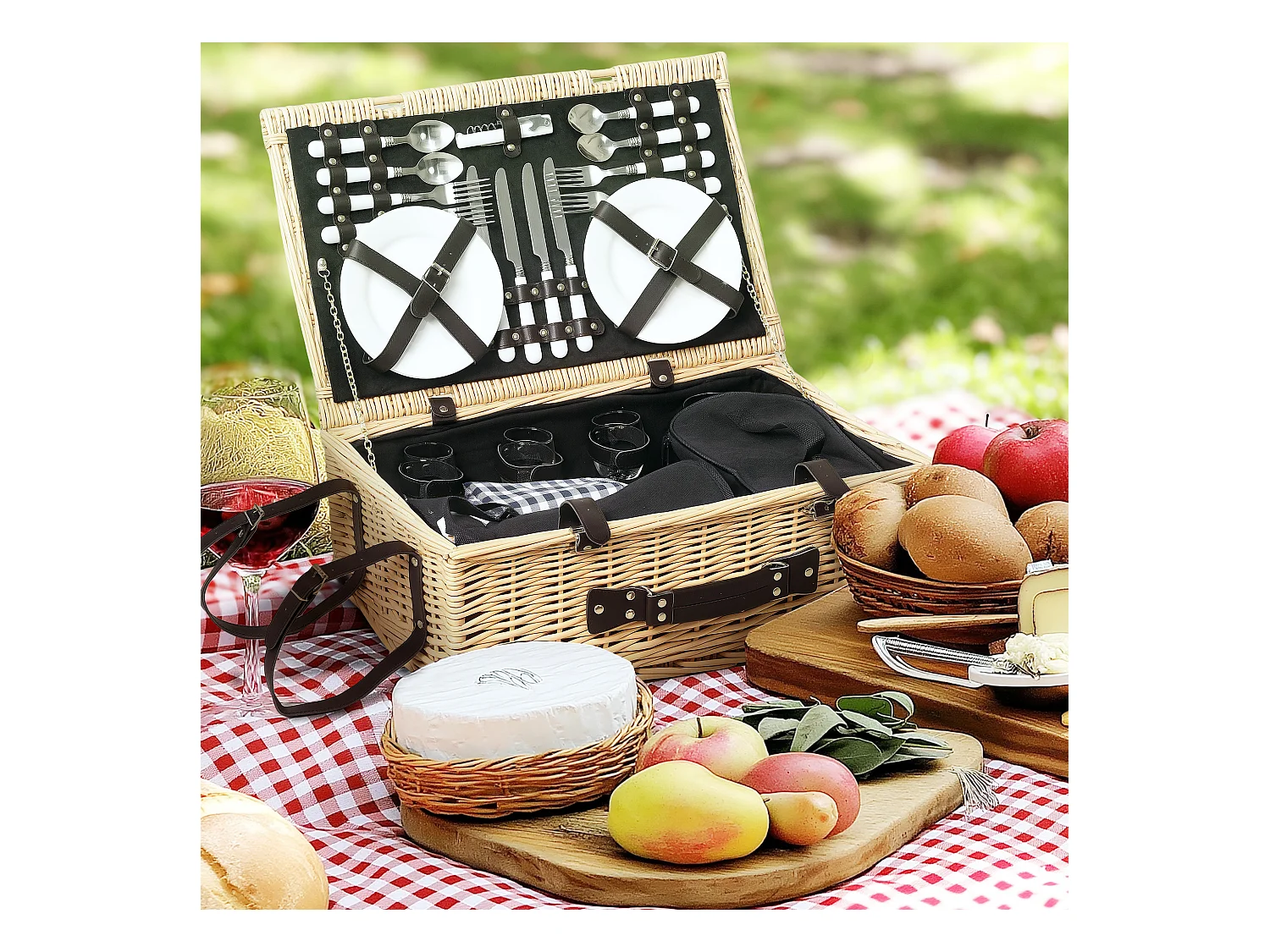Cesta da pic nic per 4 persone con area frigo e accessori 54x34x20 cm