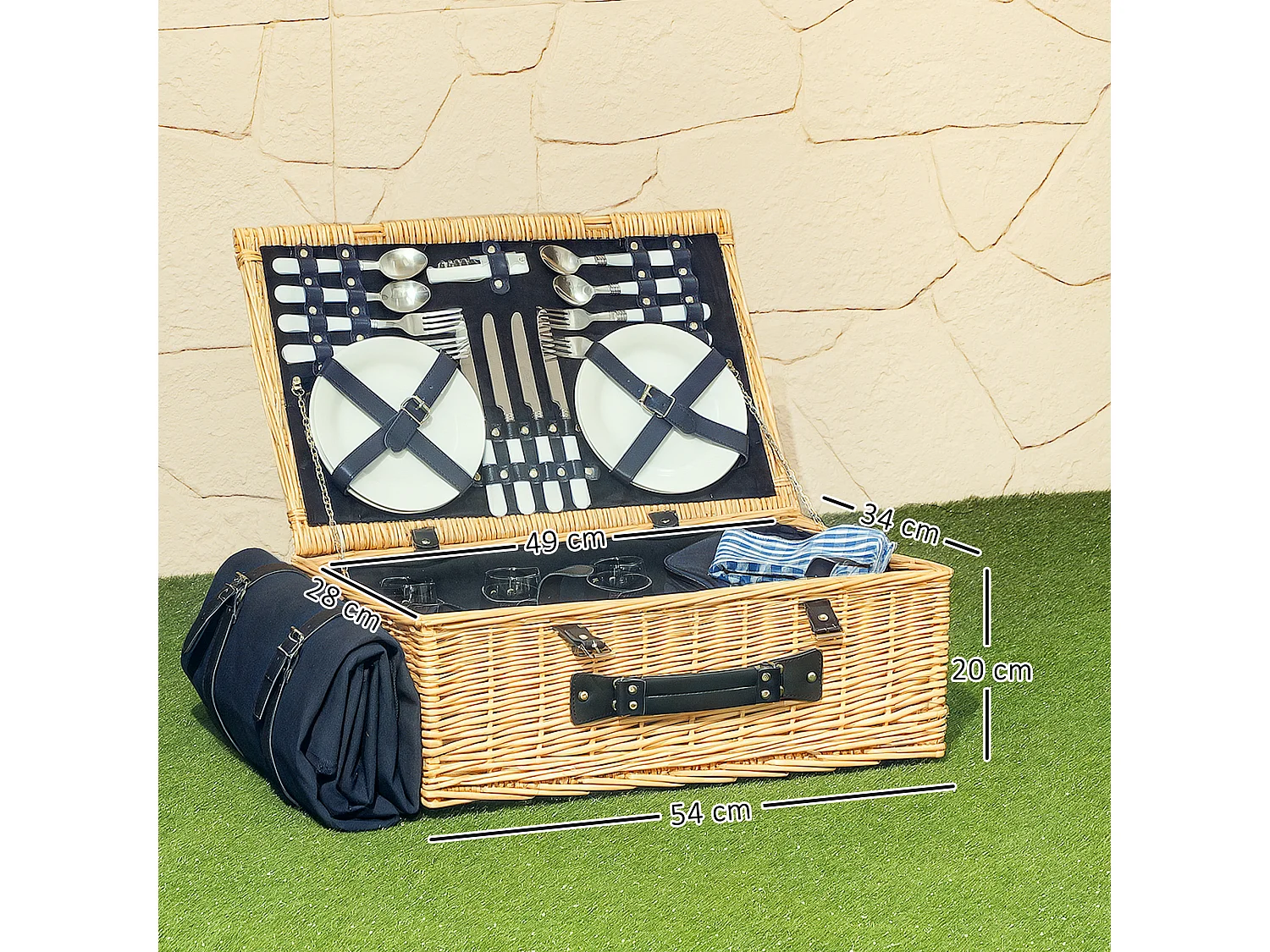 Cesta da pic nic per 4 persone con area frigo e accessori 54x34x20 cm