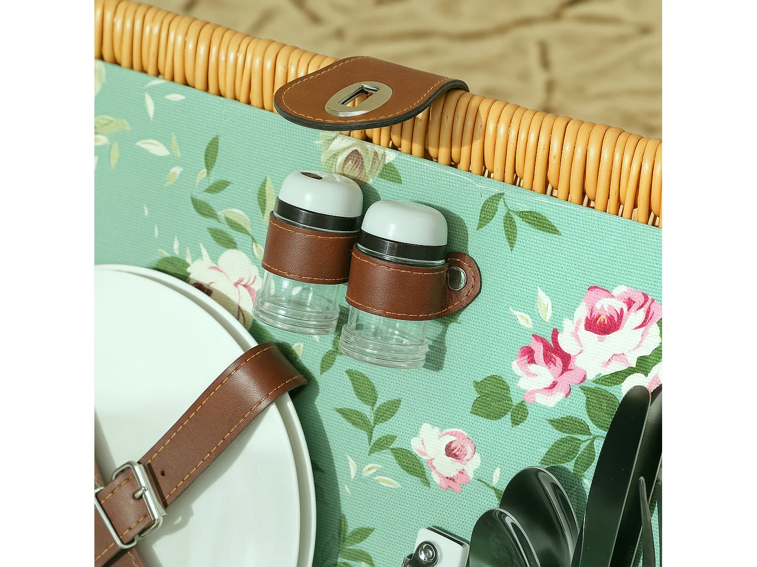 Cestino da picnic per 2 persone con stoviglie in vimini marrone