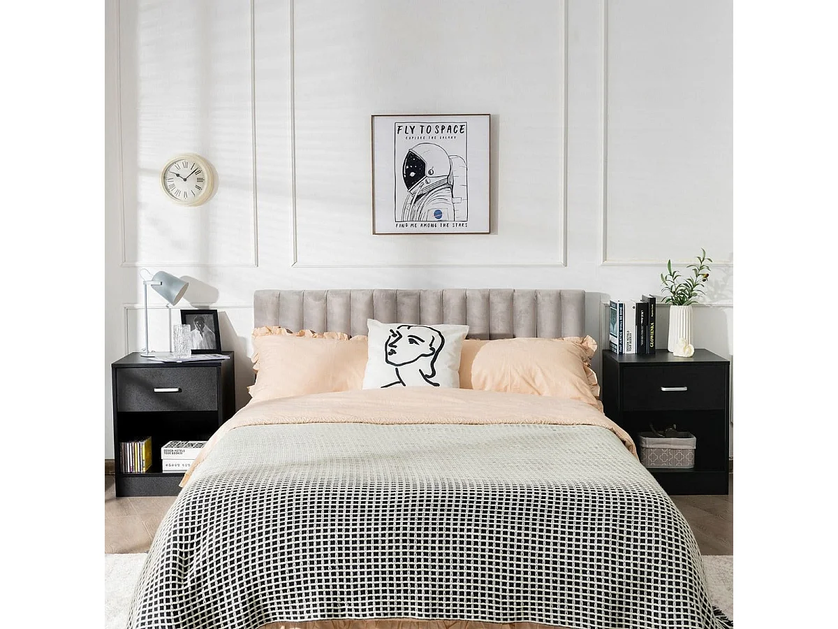 Comodino moderno con cassetto e vano aperto, Tavolino laterale versatile per divano letto 45x42,5x55cm Nero