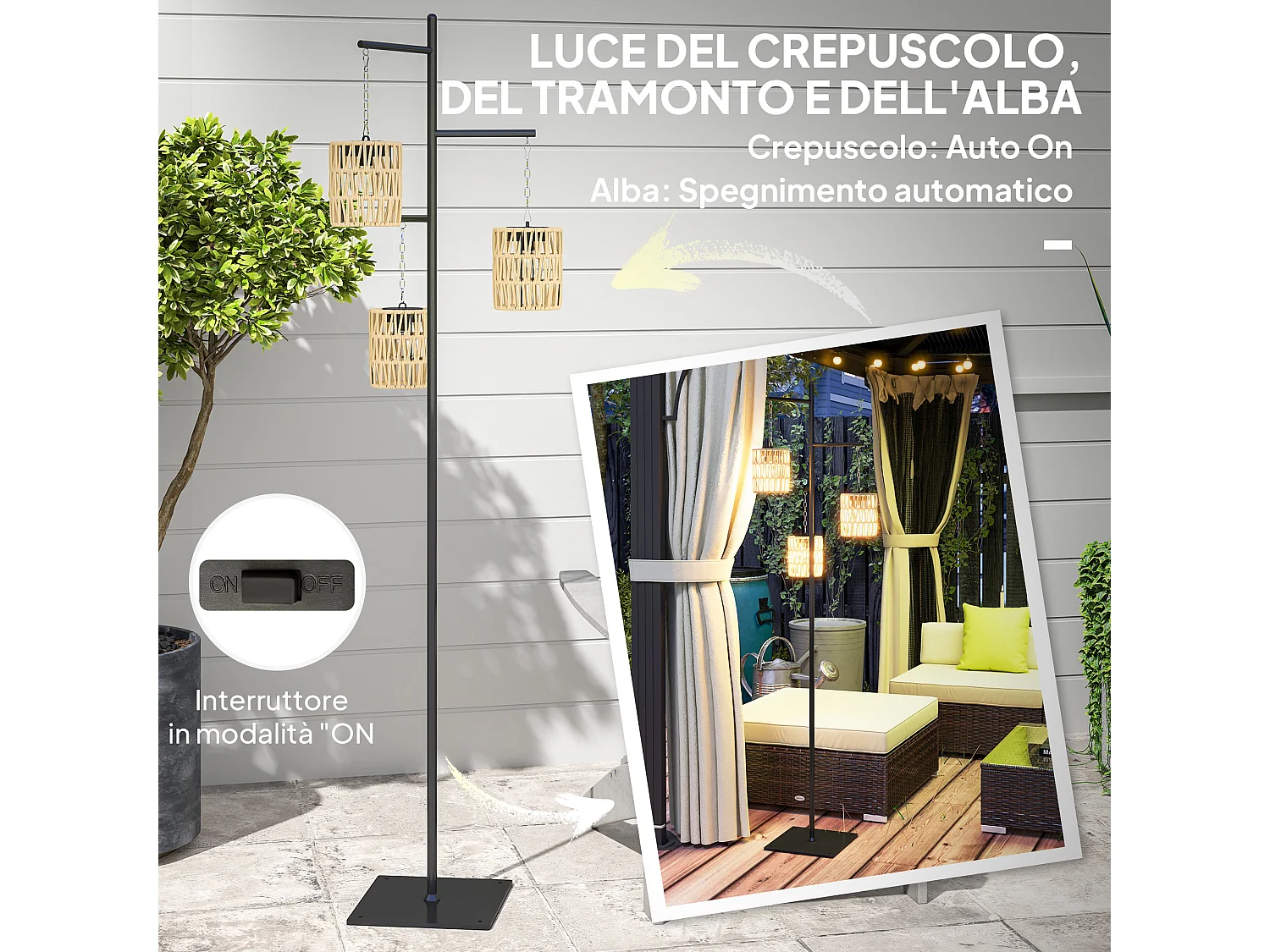 Lampada da esterno solare a 3 luci con base quadrata nero e giallo