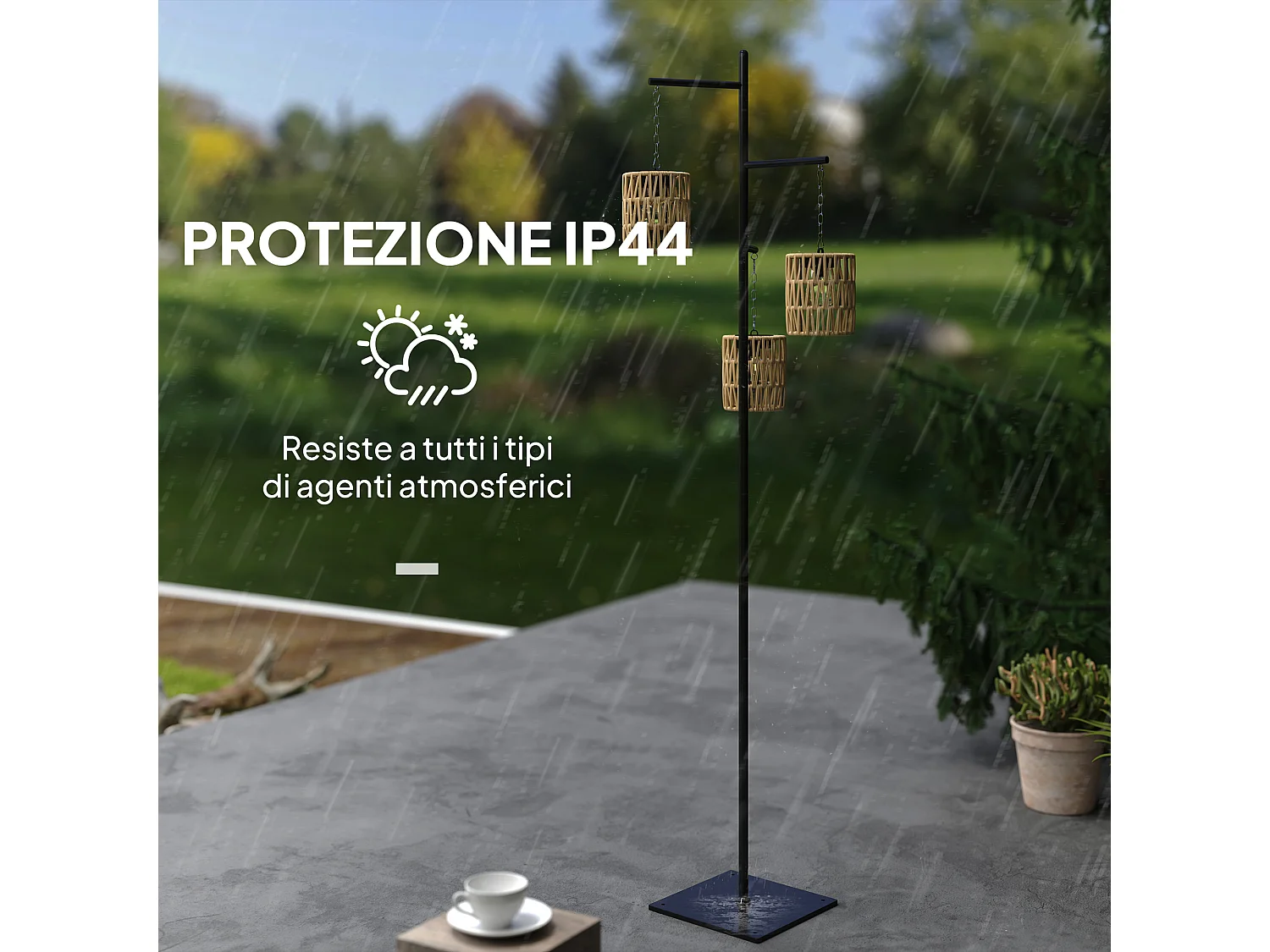 Lampada da esterno solare a 3 luci con base quadrata nero e giallo