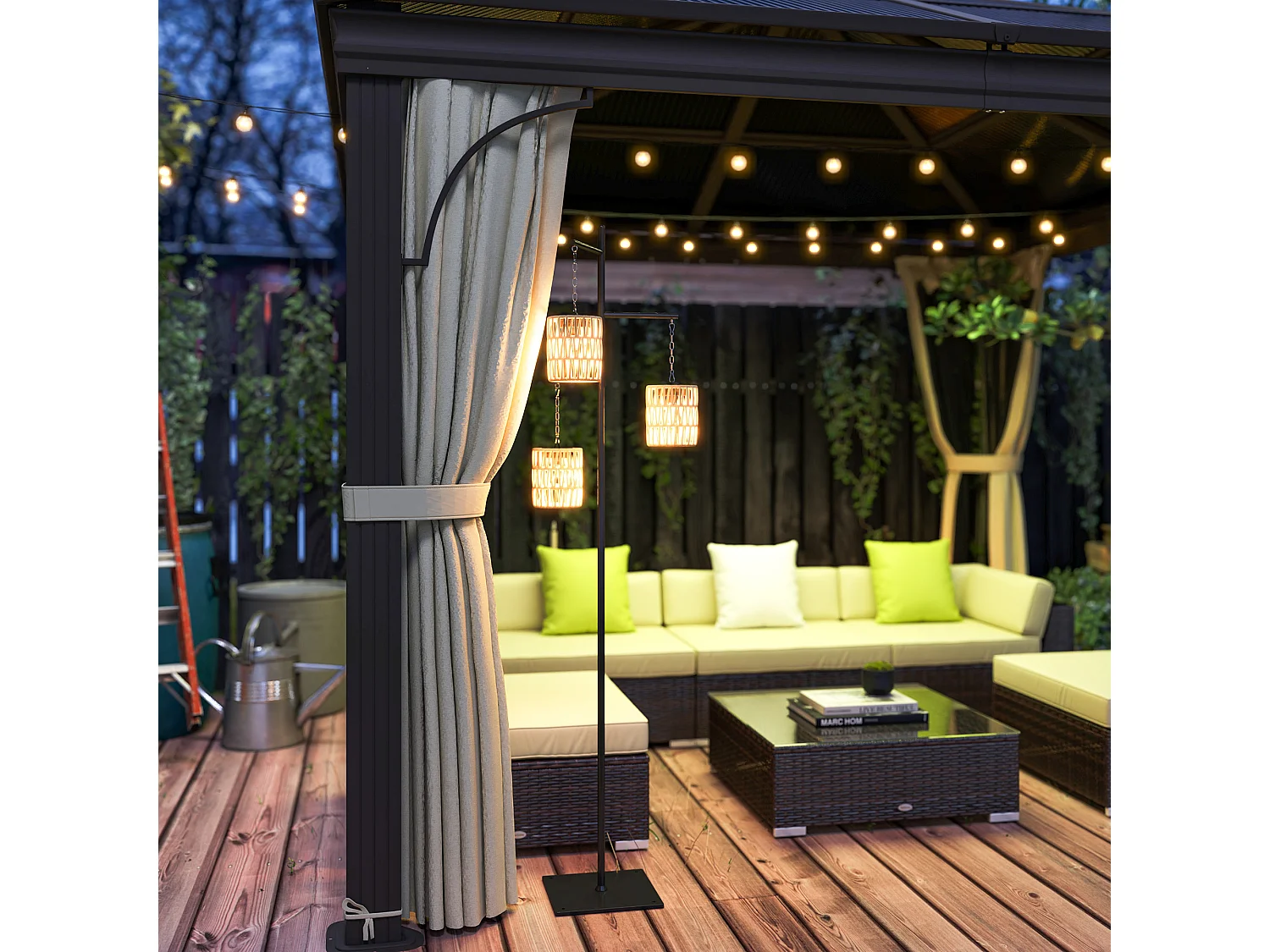 Lampada da esterno solare a 3 luci con base quadrata nero e giallo