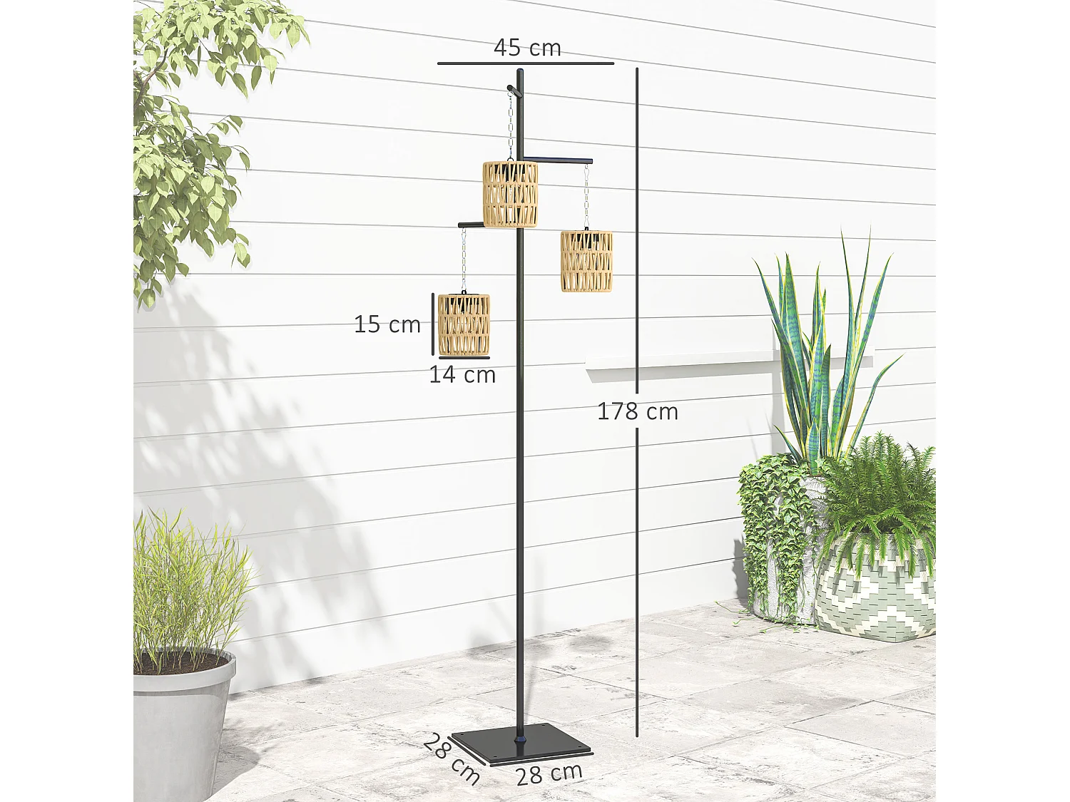 Lampada da esterno solare a 3 luci con base quadrata nero e giallo