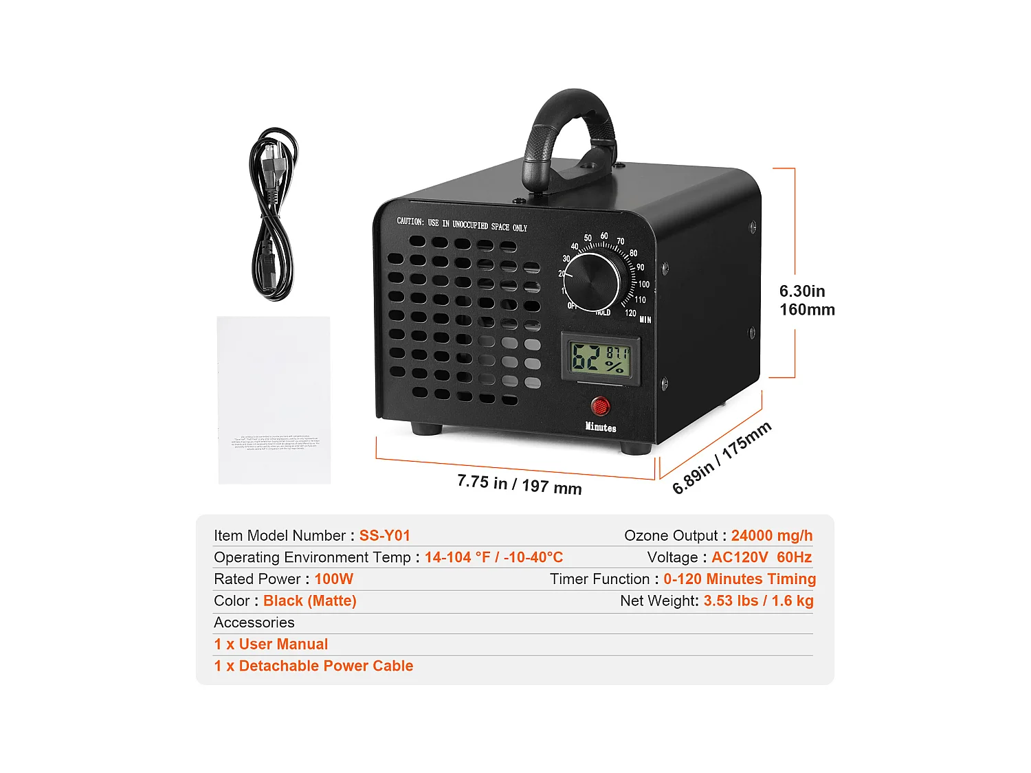 Générateur D'ozone SucceBuy, 24000 mg/h Machine à Ozone avec Minuterie de 0 à 120 Minutes