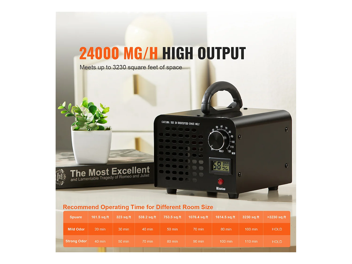 Générateur D'ozone SucceBuy, 24000 mg/h Machine à Ozone avec Minuterie de 0 à 120 Minutes