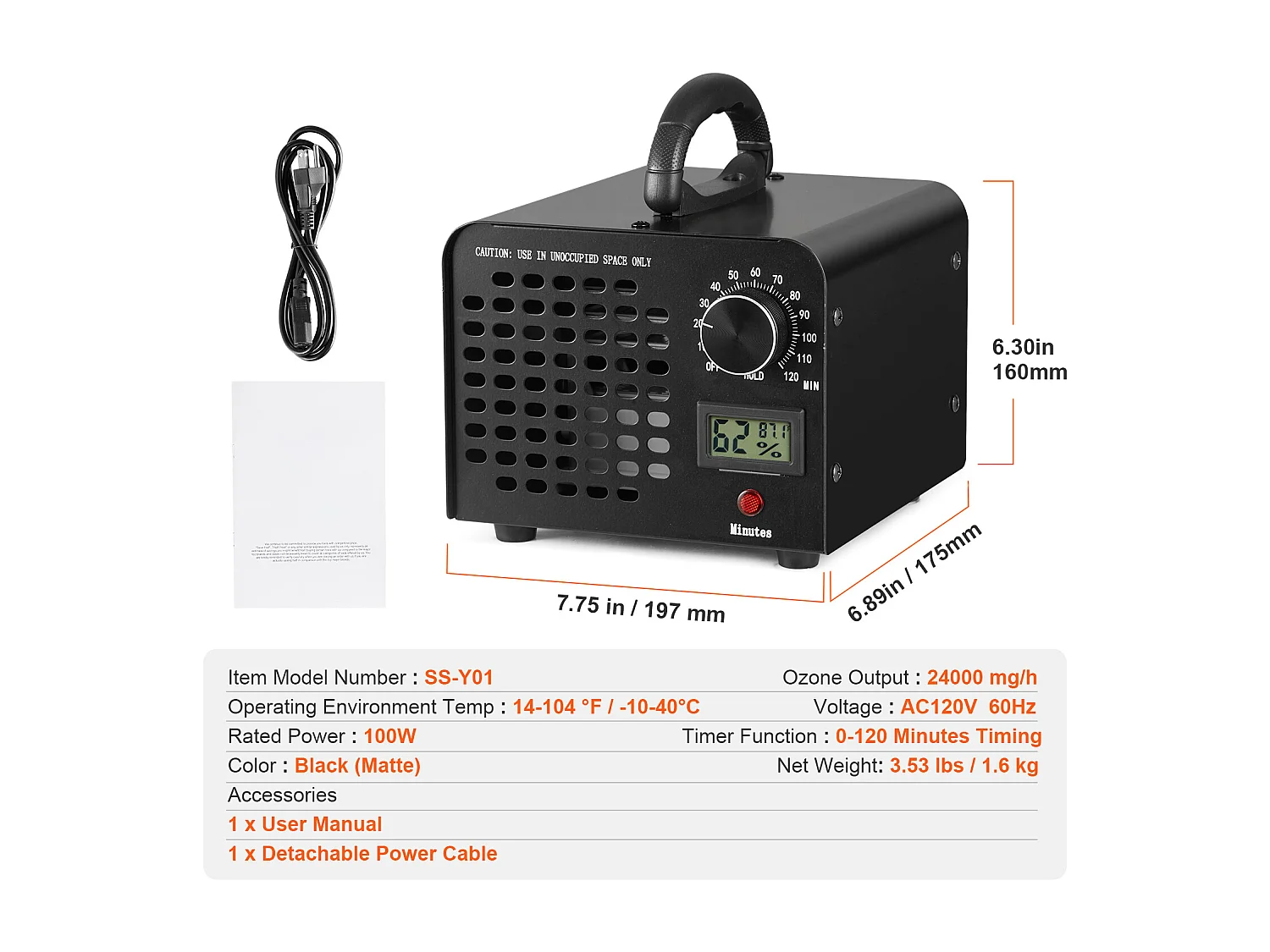 Générateur D'ozone SucceBuy, 24000 mg/h Machine à Ozone avec Minuterie de 0 à 120 Minutes