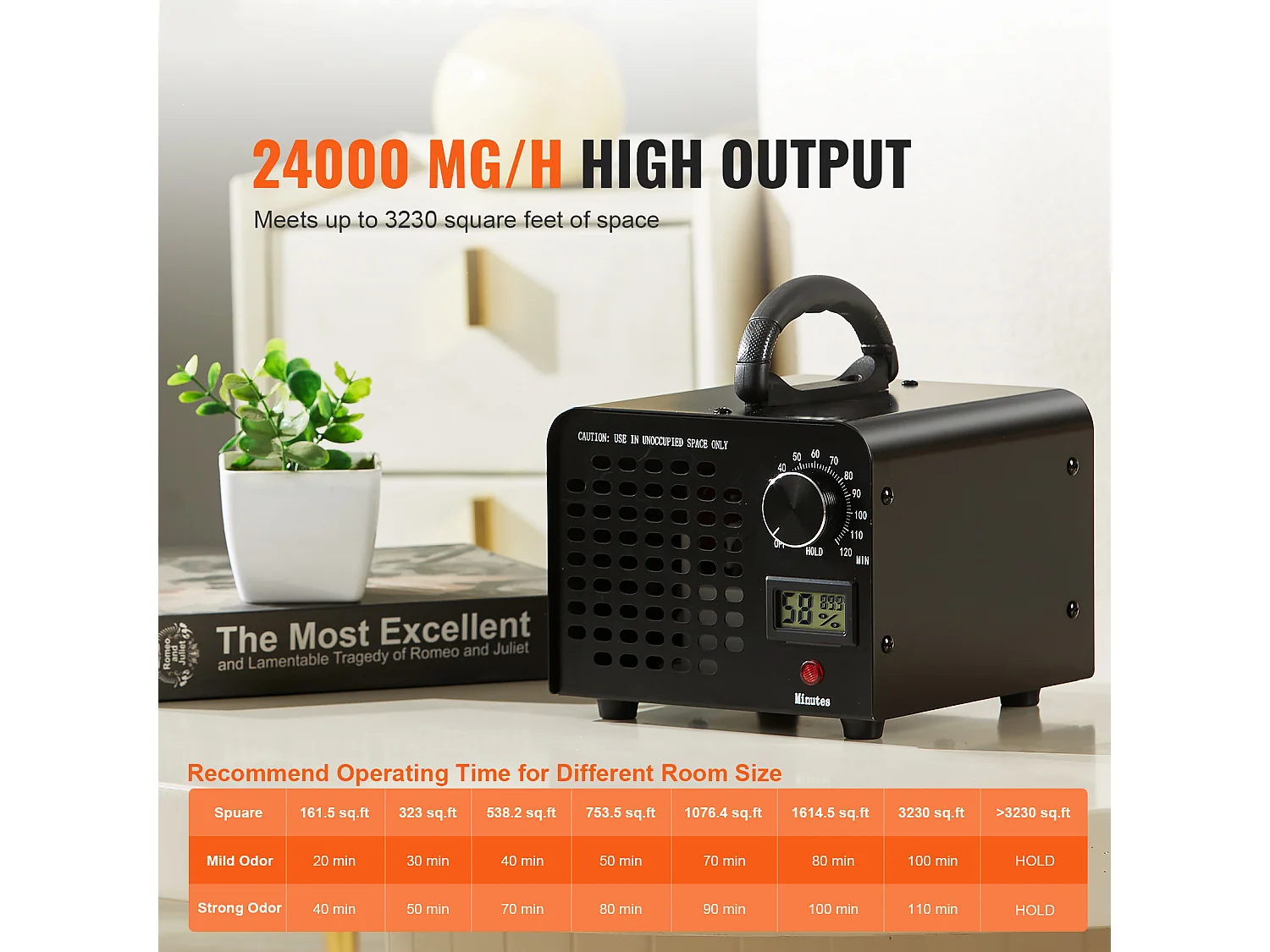 Générateur D'ozone SucceBuy, 24000 mg/h Machine à Ozone avec Minuterie de 0 à 120 Minutes