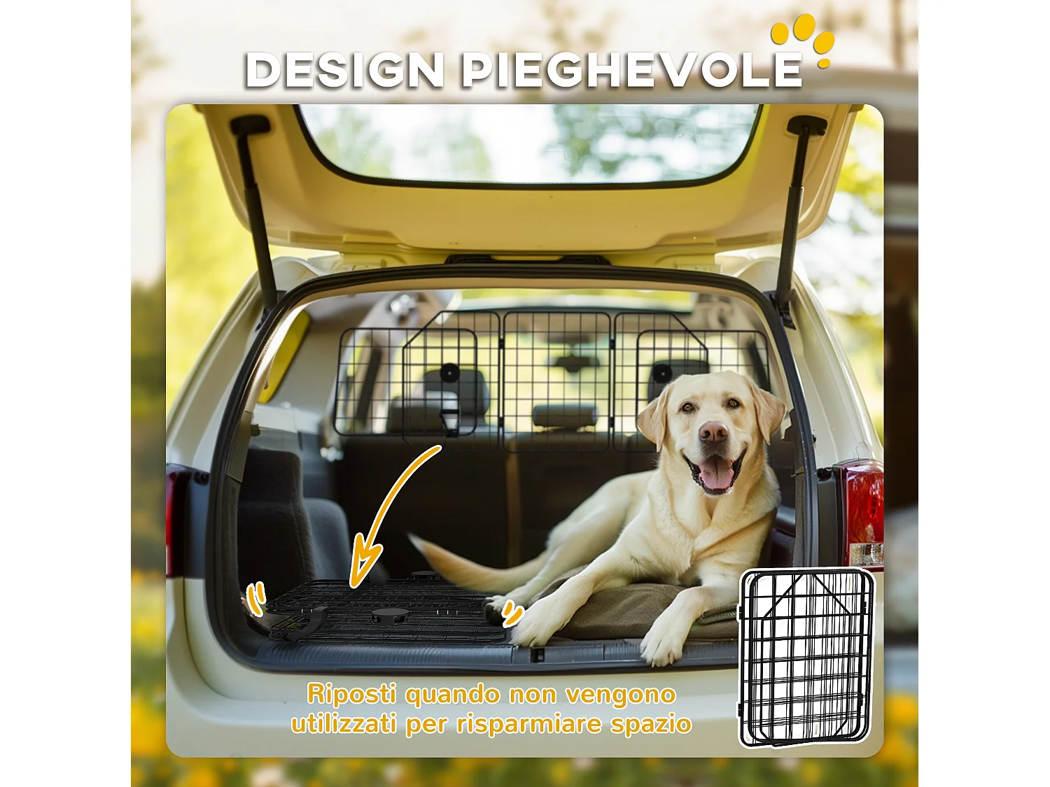 Griglia divisoria auto per cani regolabile e pieghevole 93-150x42cm