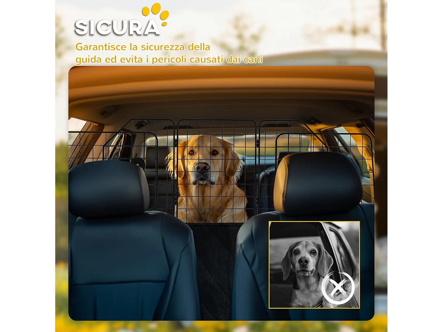 Griglia divisoria auto per cani regolabile e pieghevole 93-150x42cm