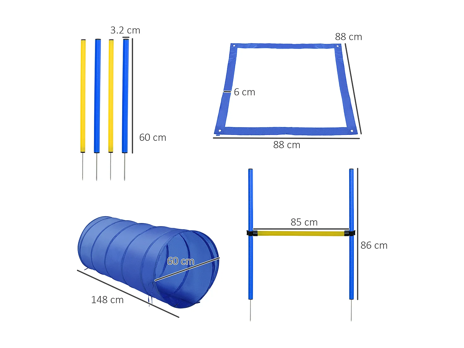 Set agility dog per addestramento cani con slalom, tunnel e ostacolo