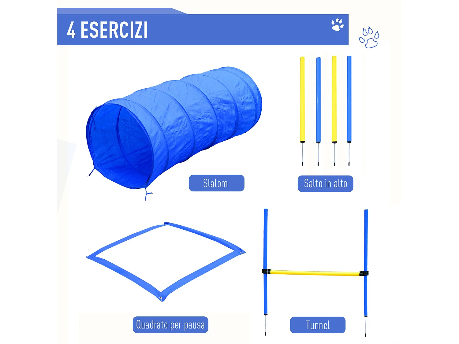Set agility dog per addestramento cani con slalom, tunnel e ostacolo