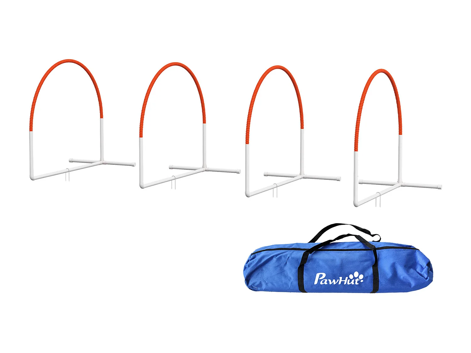 Set agility dog 4pz con 4 picchetti e borsa da trasporto bianco arancione