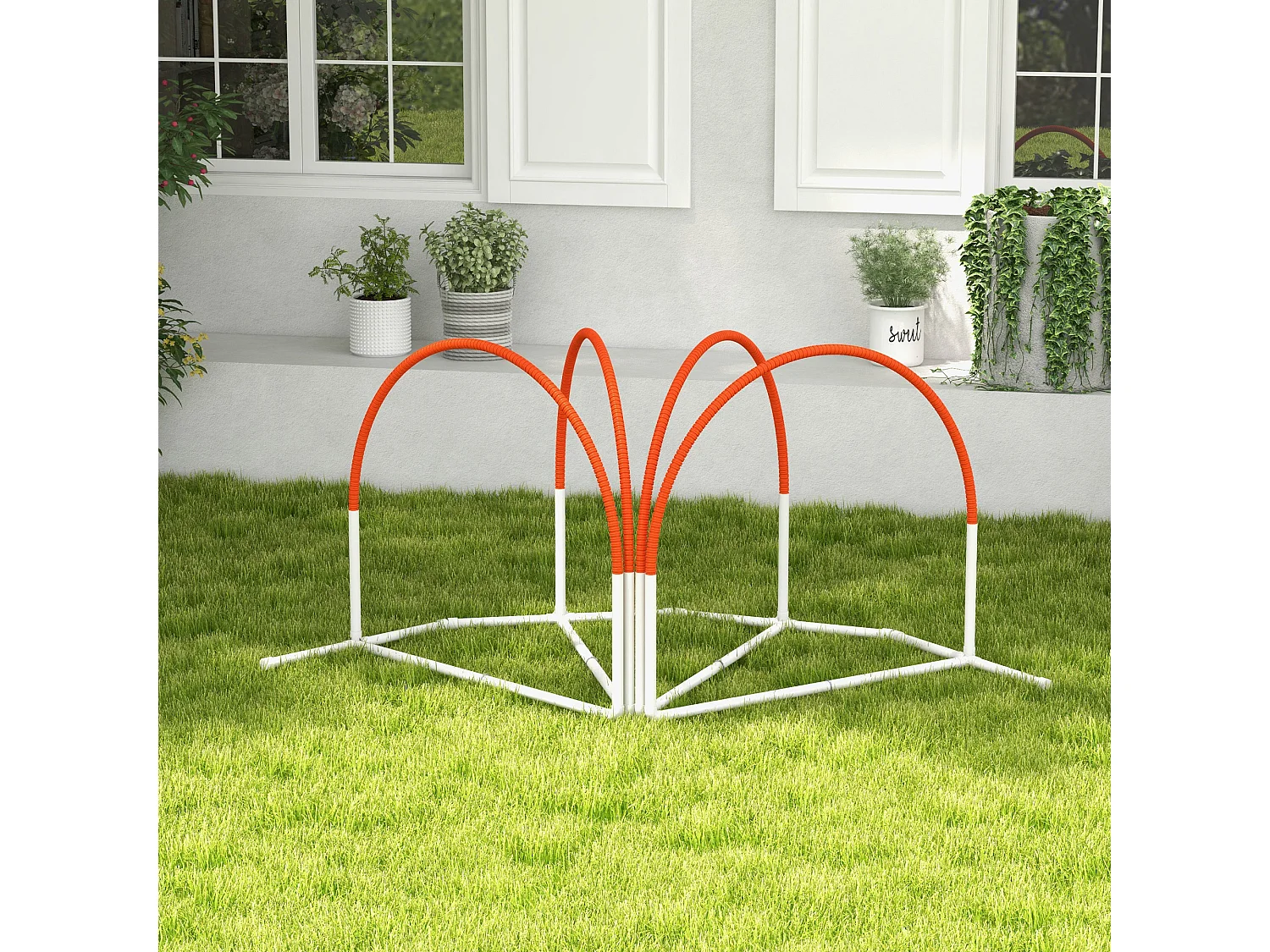 Set agility dog 4pz con 4 picchetti e borsa da trasporto bianco arancione