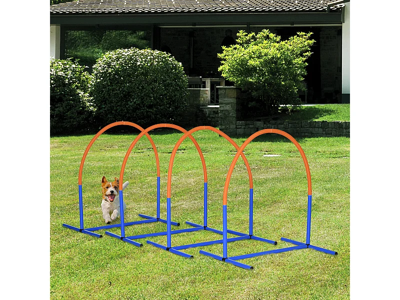Set agility dog con 4 archi e borsa da trasporto blu e arancione