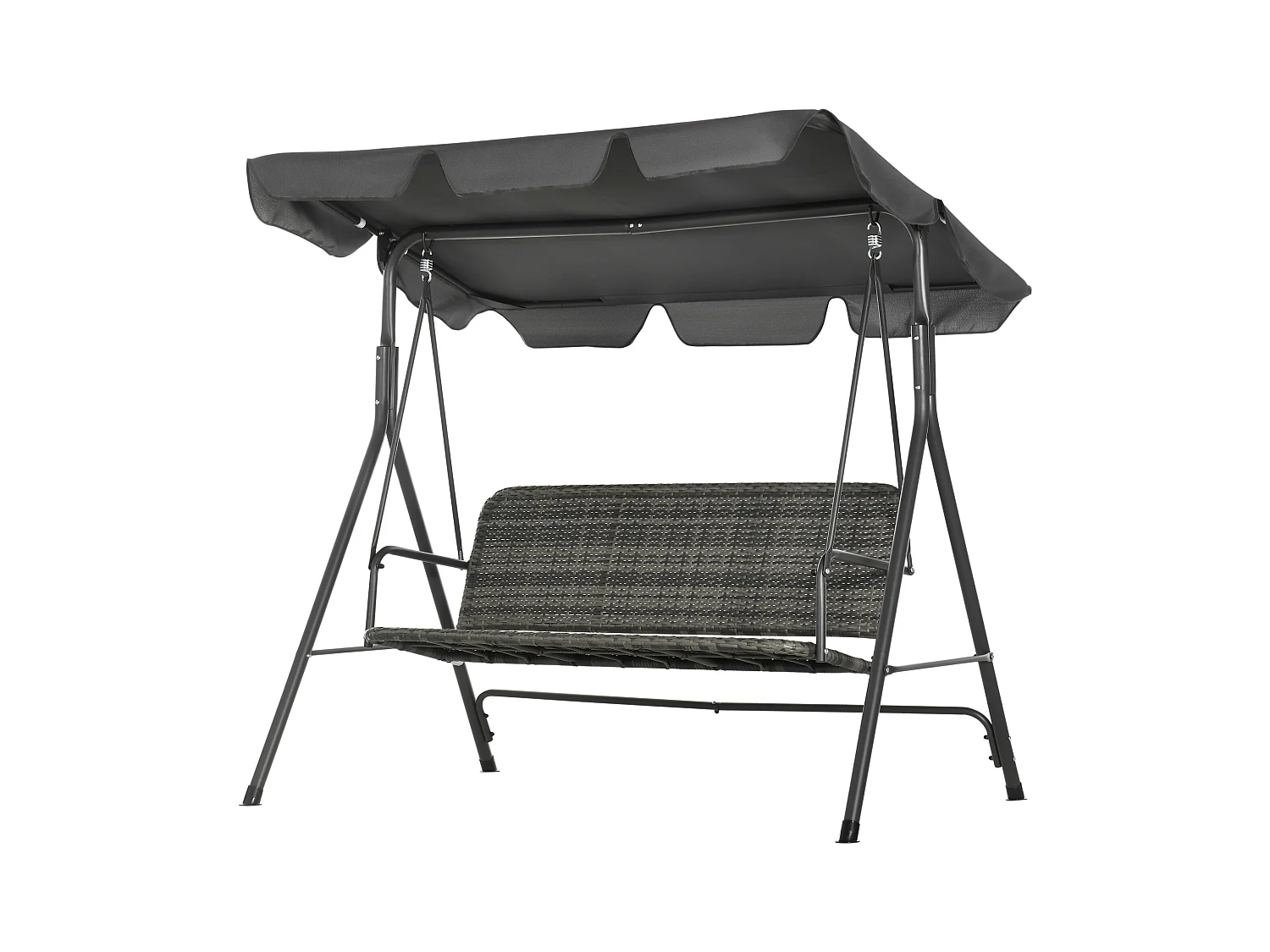 Dondolo da giardino 3 posti rattan pe e tettuccio regolabile grigio