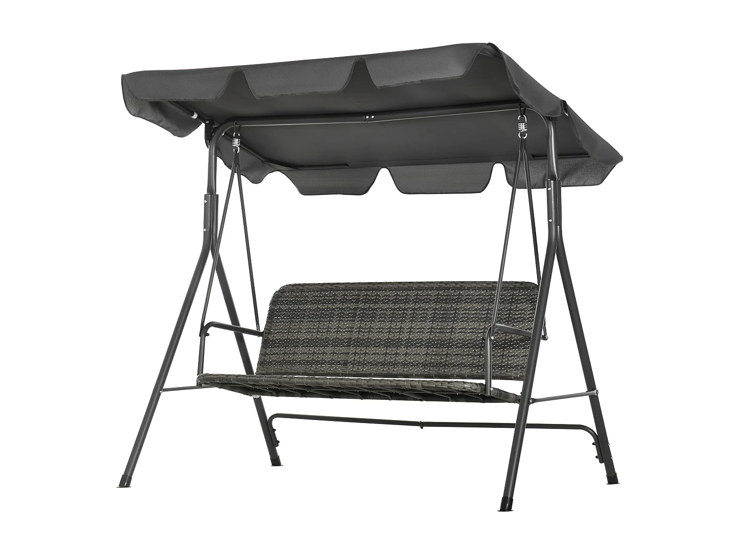 Dondolo da giardino 3 posti rattan pe e tettuccio regolabile grigio