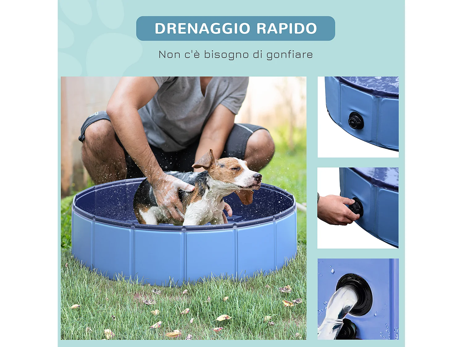 Piscina per cani in plastica pieghevole bordo rinforzato con 15 pannelli