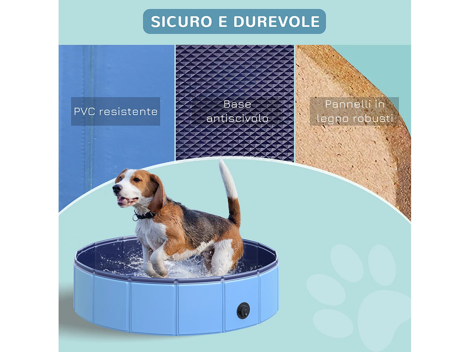 Piscina per cani in plastica pieghevole bordo rinforzato con 15 pannelli