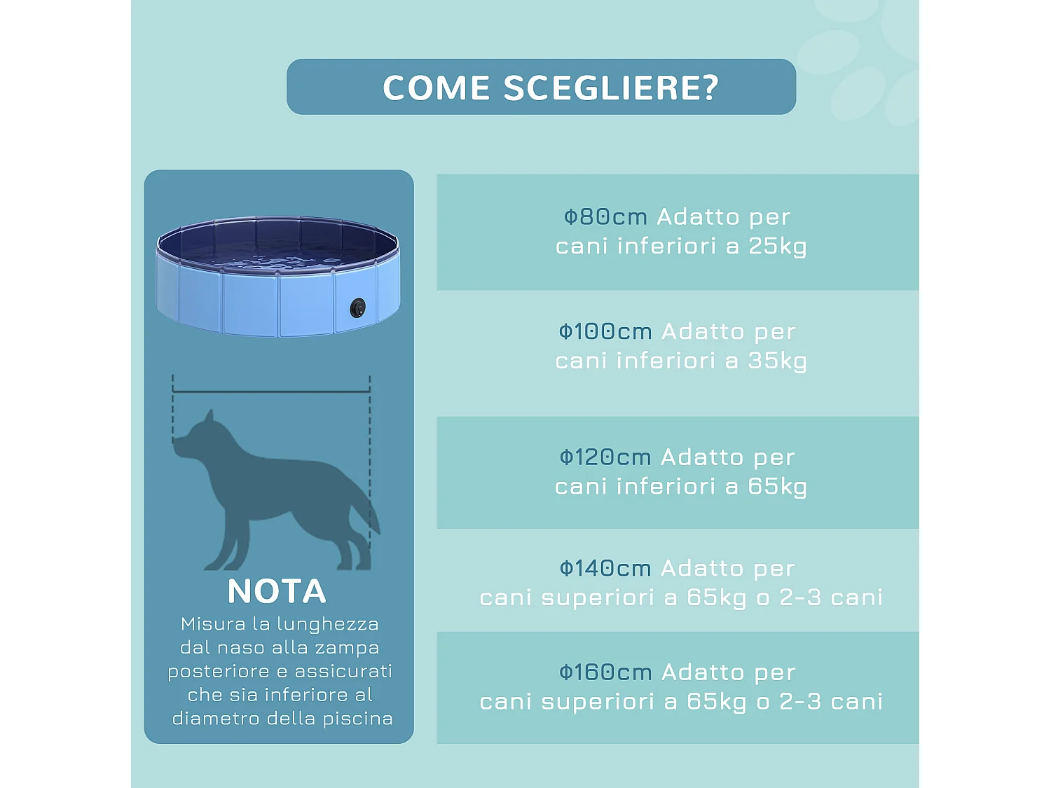 Piscina per cani in plastica pieghevole bordo rinforzato con 15 pannelli