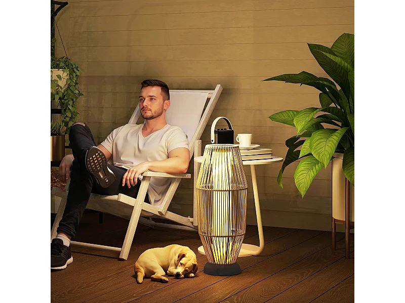 Lampada solare da giardino con illuminazione led in rattan grigio