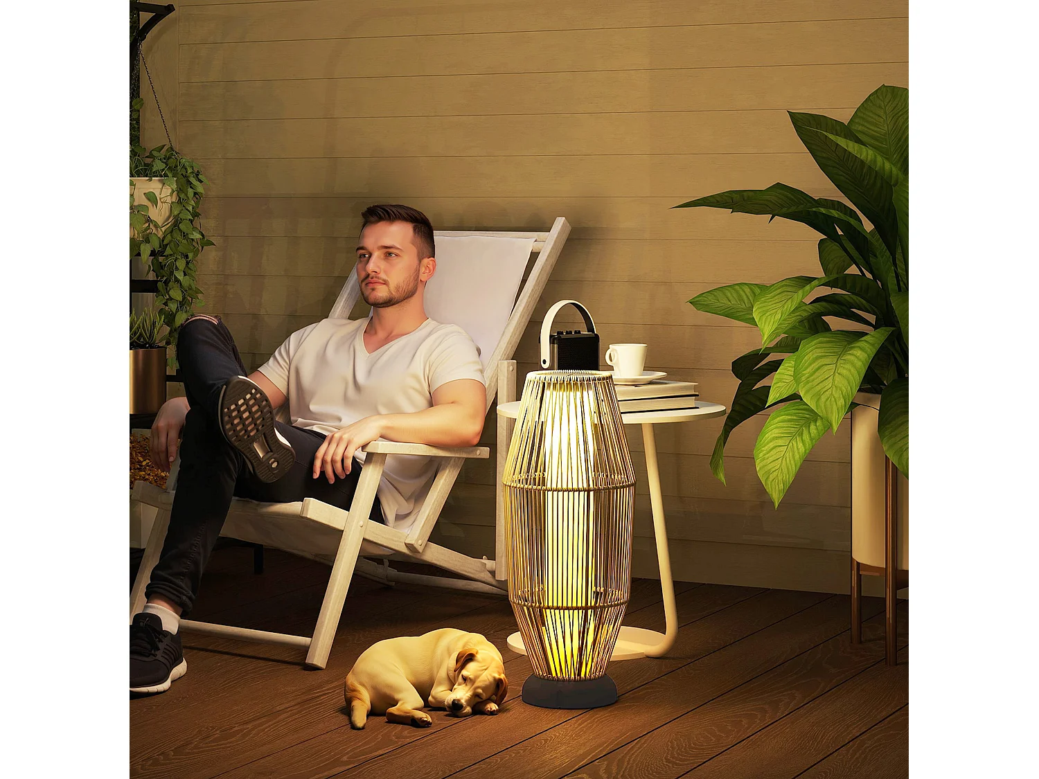 Lampada solare da giardino con illuminazione led in rattan grigio