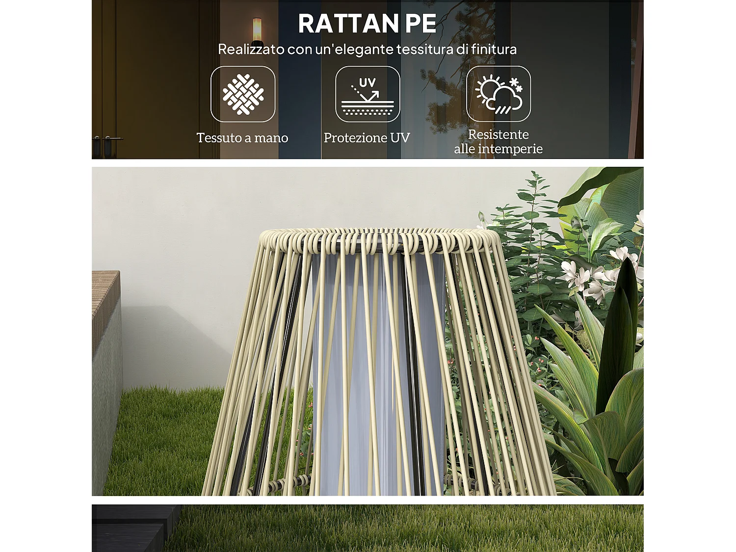 Lampada solare da giardino con illuminazione led in rattan grigio