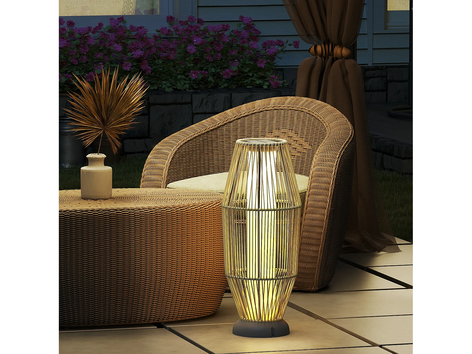 Lampada solare da giardino con illuminazione led in rattan grigio