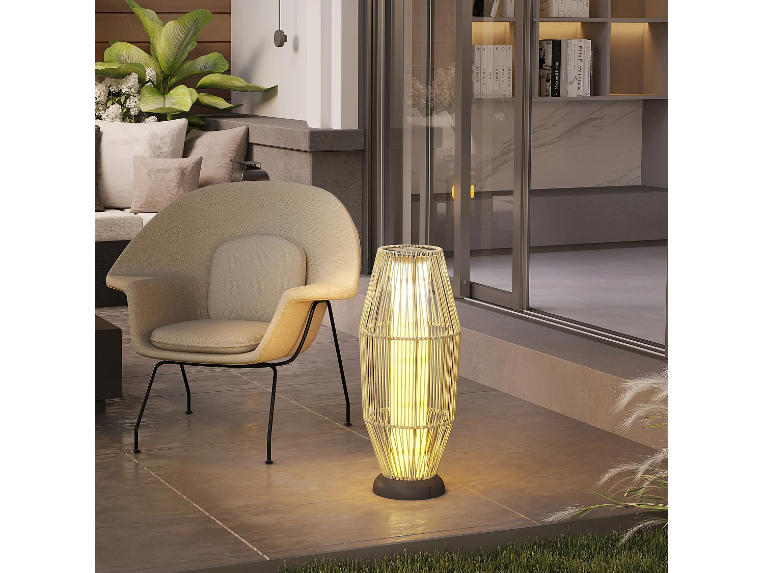 Lampada solare da giardino con illuminazione led in rattan grigio