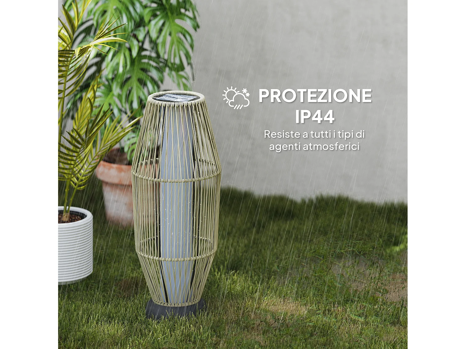 Lampada solare da giardino con illuminazione led in rattan grigio