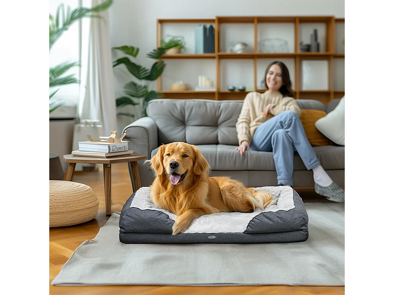 Letto per cani taglia grande imbottito con cuscino rimovibile grigio
