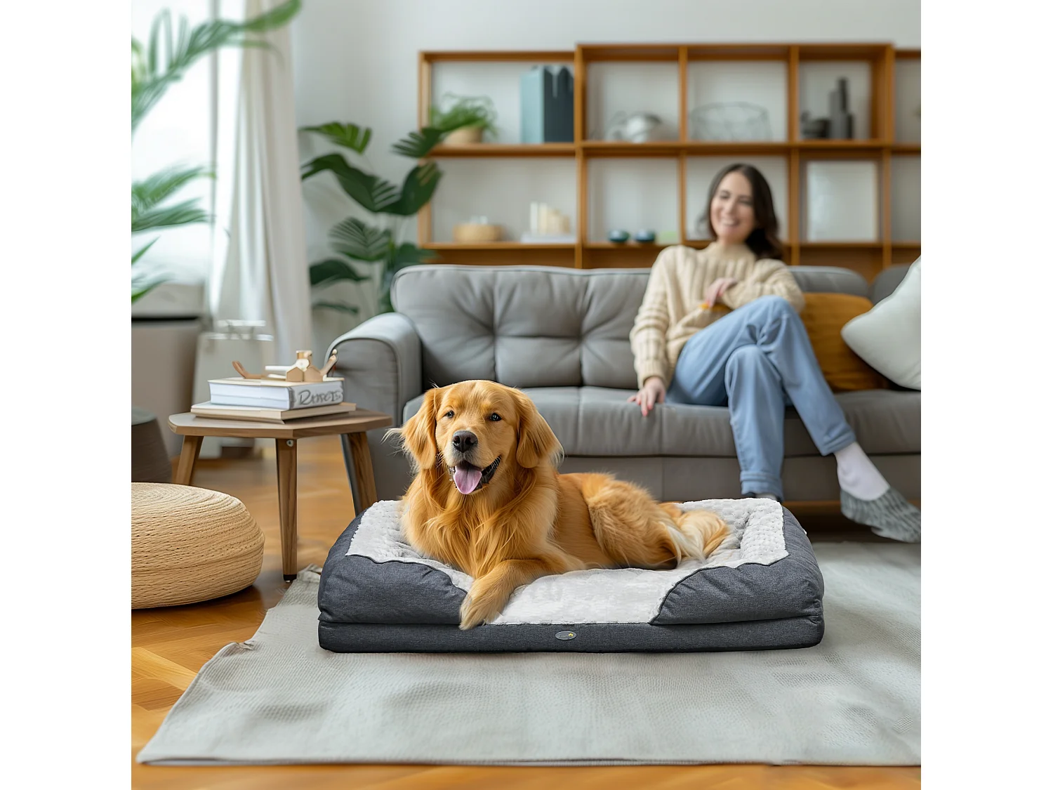 Letto per cani taglia grande imbottito con cuscino rimovibile grigio