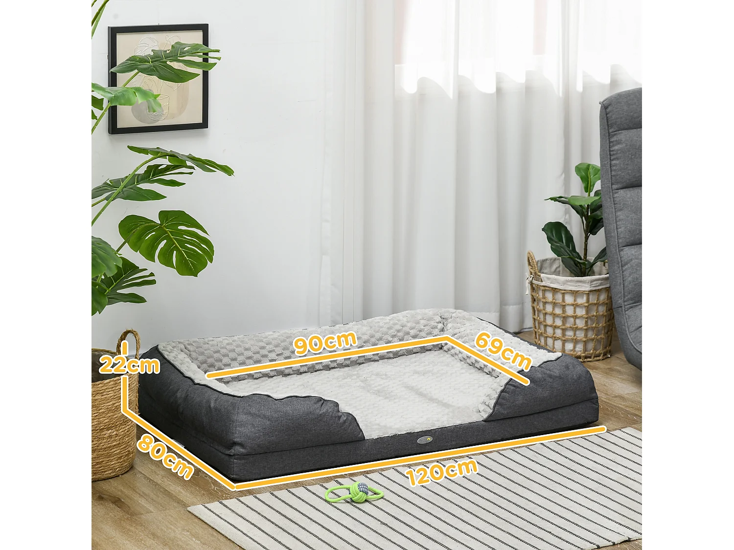 Letto per cani taglia grande imbottito con cuscino rimovibile grigio