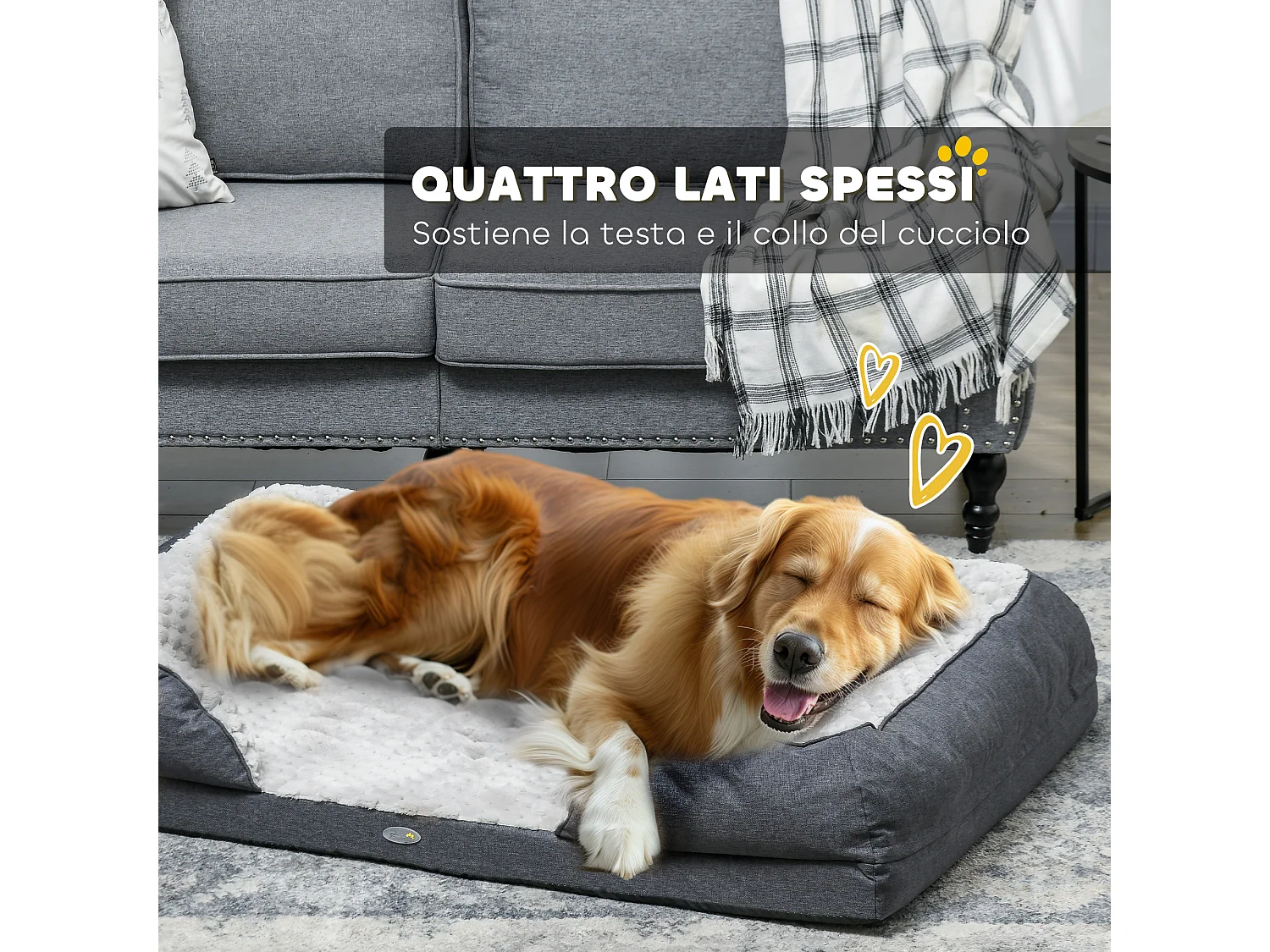 Letto per cani taglia grande imbottito con cuscino rimovibile grigio