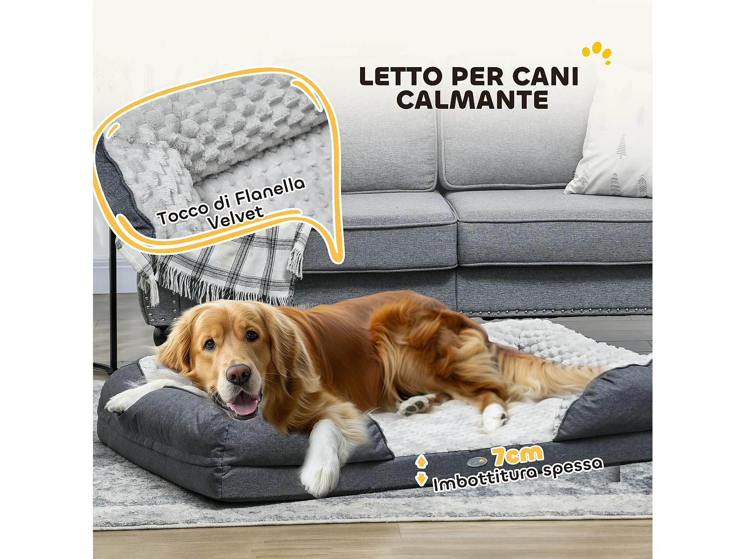 Letto per cani taglia grande imbottito con cuscino rimovibile grigio