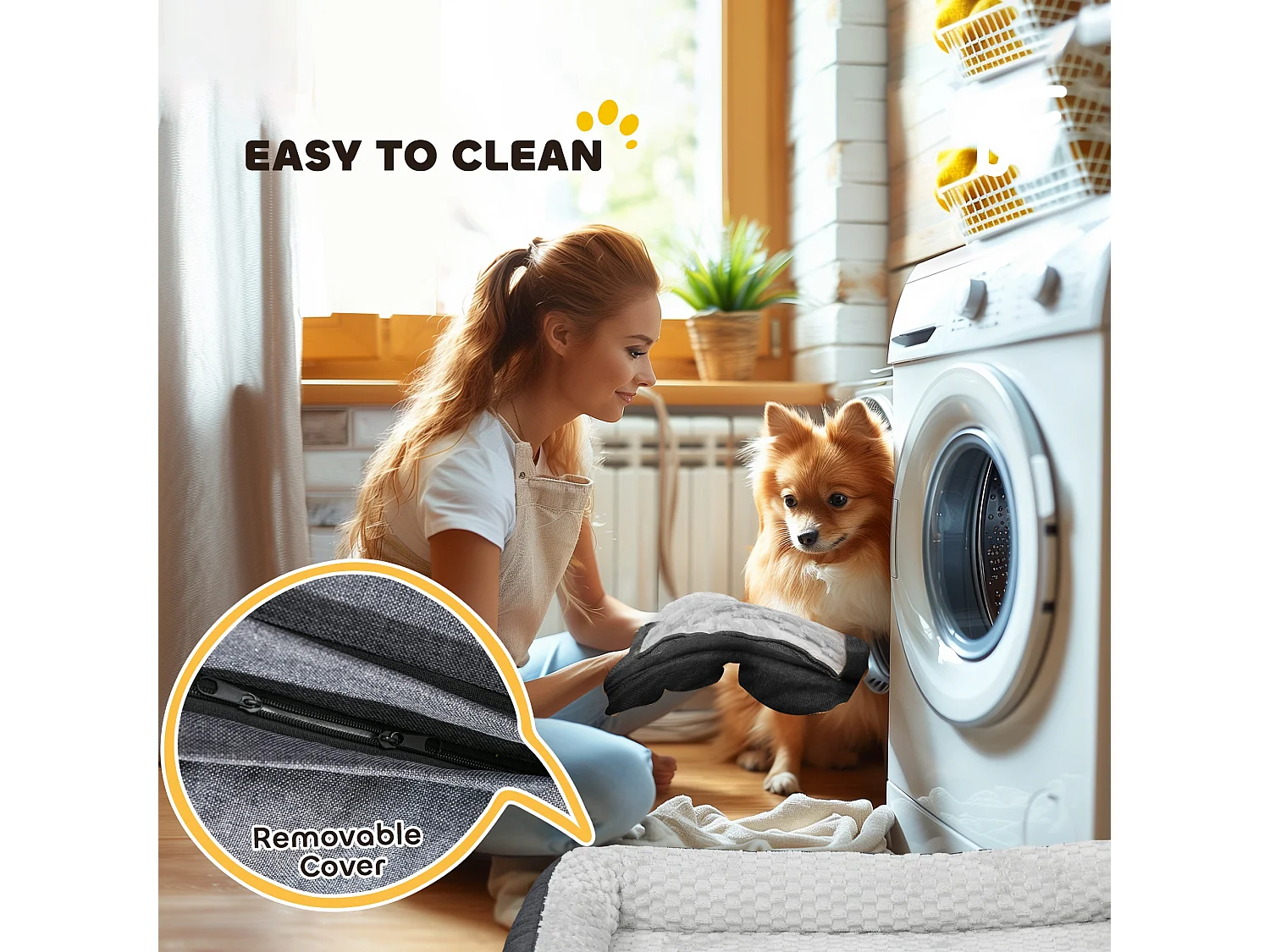 Letto per cani taglia grande imbottito con cuscino rimovibile grigio