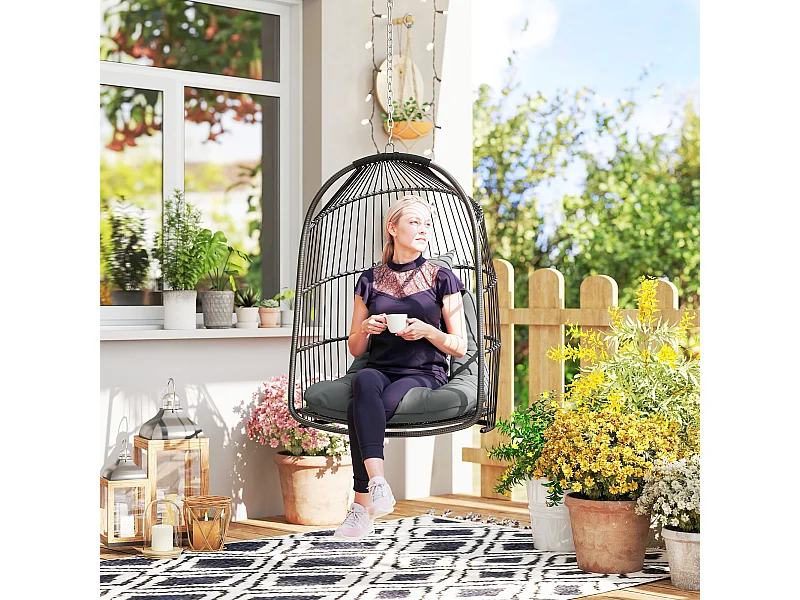 Sedia sospesa pieghevole con cuscino e poggiatesta grigio scuro