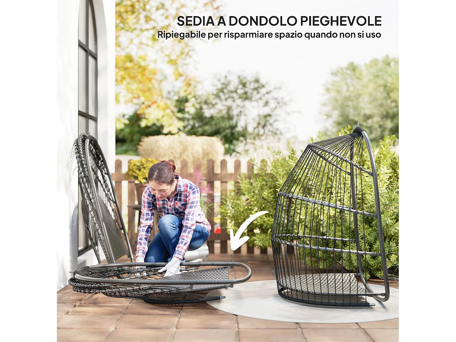 Sedia sospesa pieghevole con cuscino e poggiatesta grigio scuro