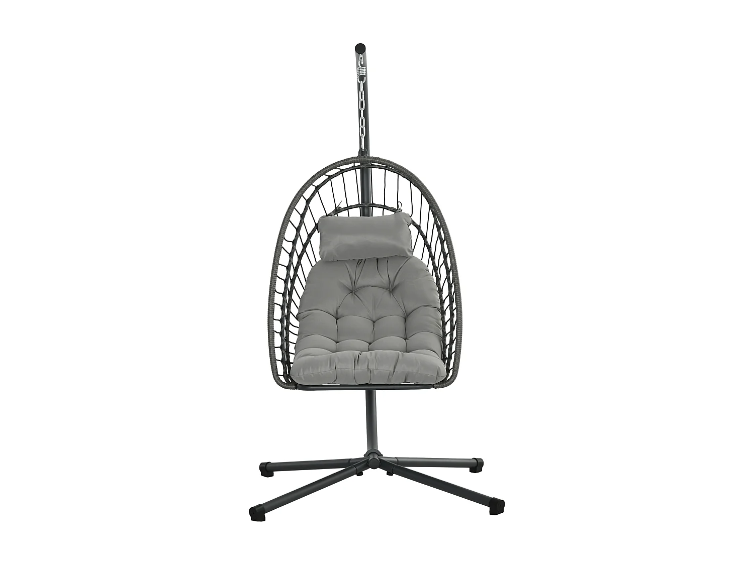 Poltrona sospesa rattan pe con cuscino e seduta pieghevole grigio