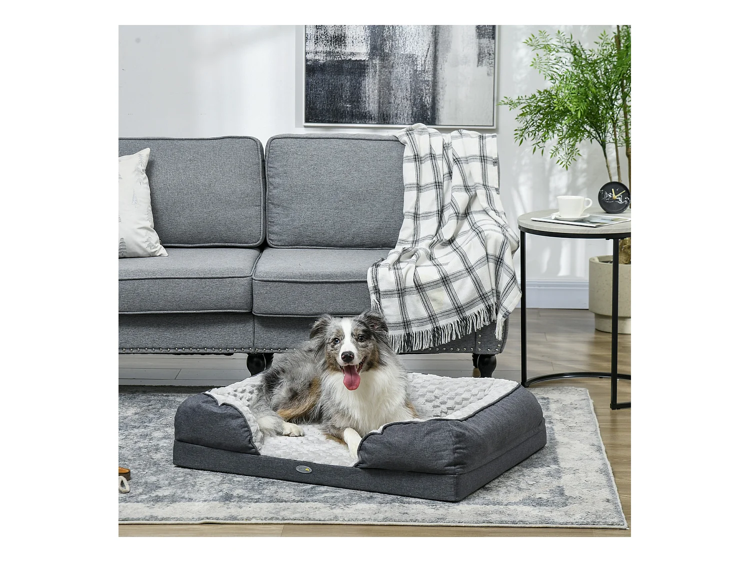 Letto per cani taglia media imbottito con cuscino rimovibile grigio