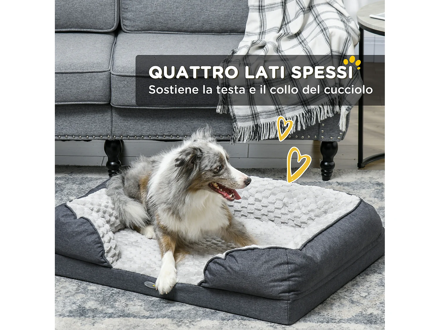 Letto per cani taglia media imbottito con cuscino rimovibile grigio