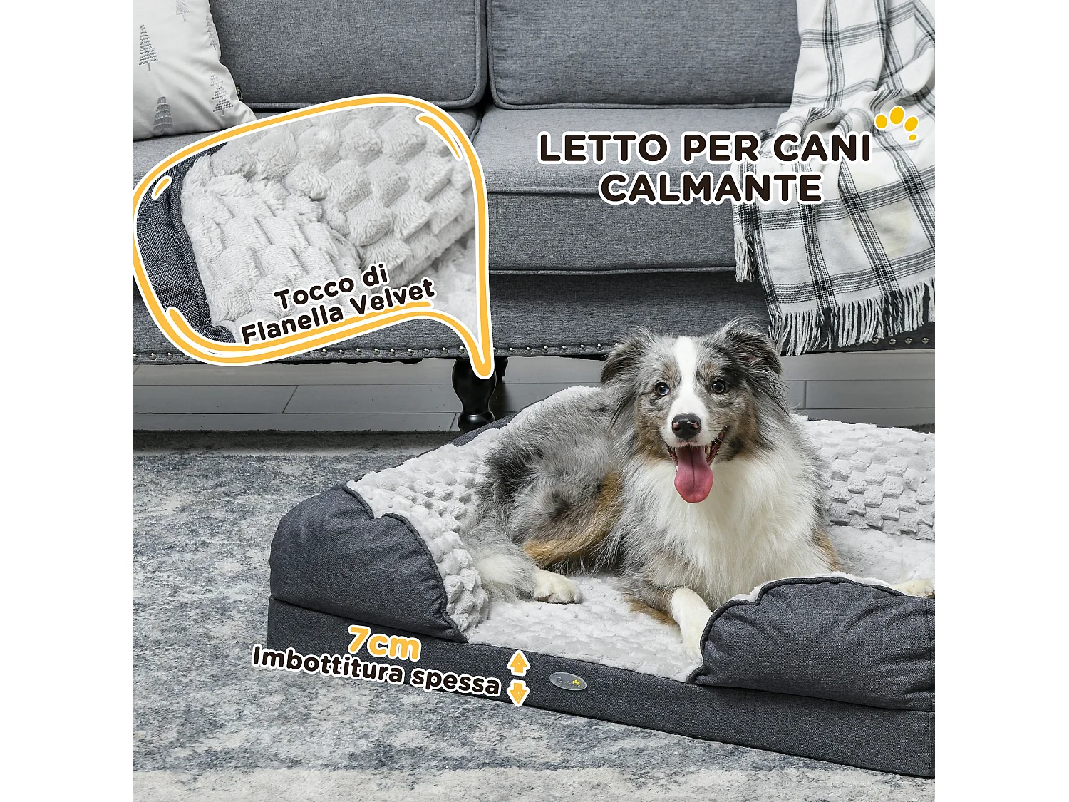 Letto per cani taglia media imbottito con cuscino rimovibile grigio