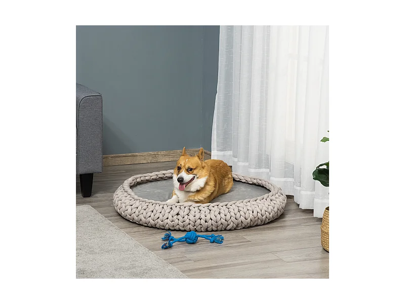 Cuccia per cani e gatti rotonda rialzata e lavabile con cuscino vellutato