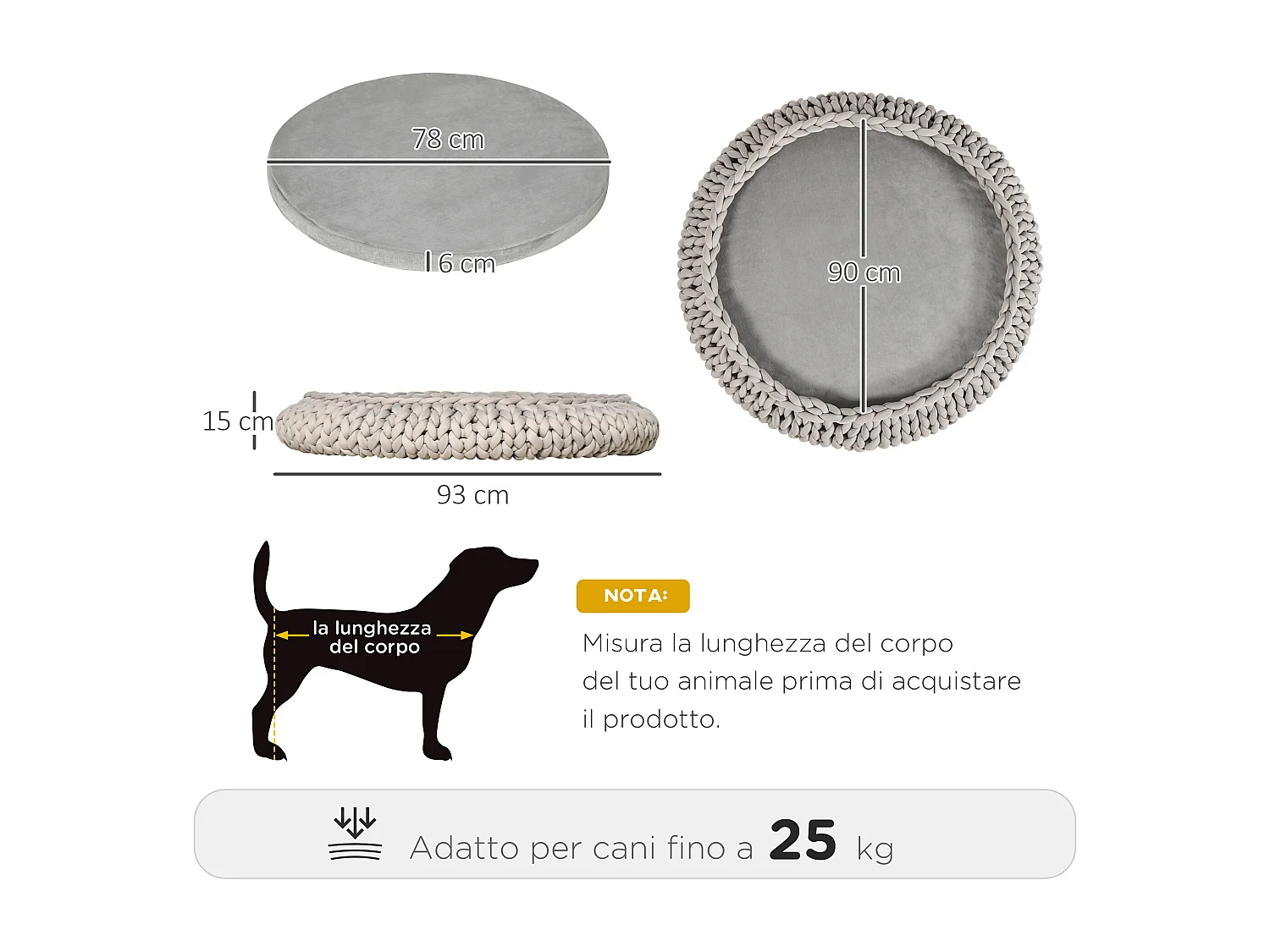 Cuccia per cani e gatti rotonda rialzata e lavabile con cuscino vellutato