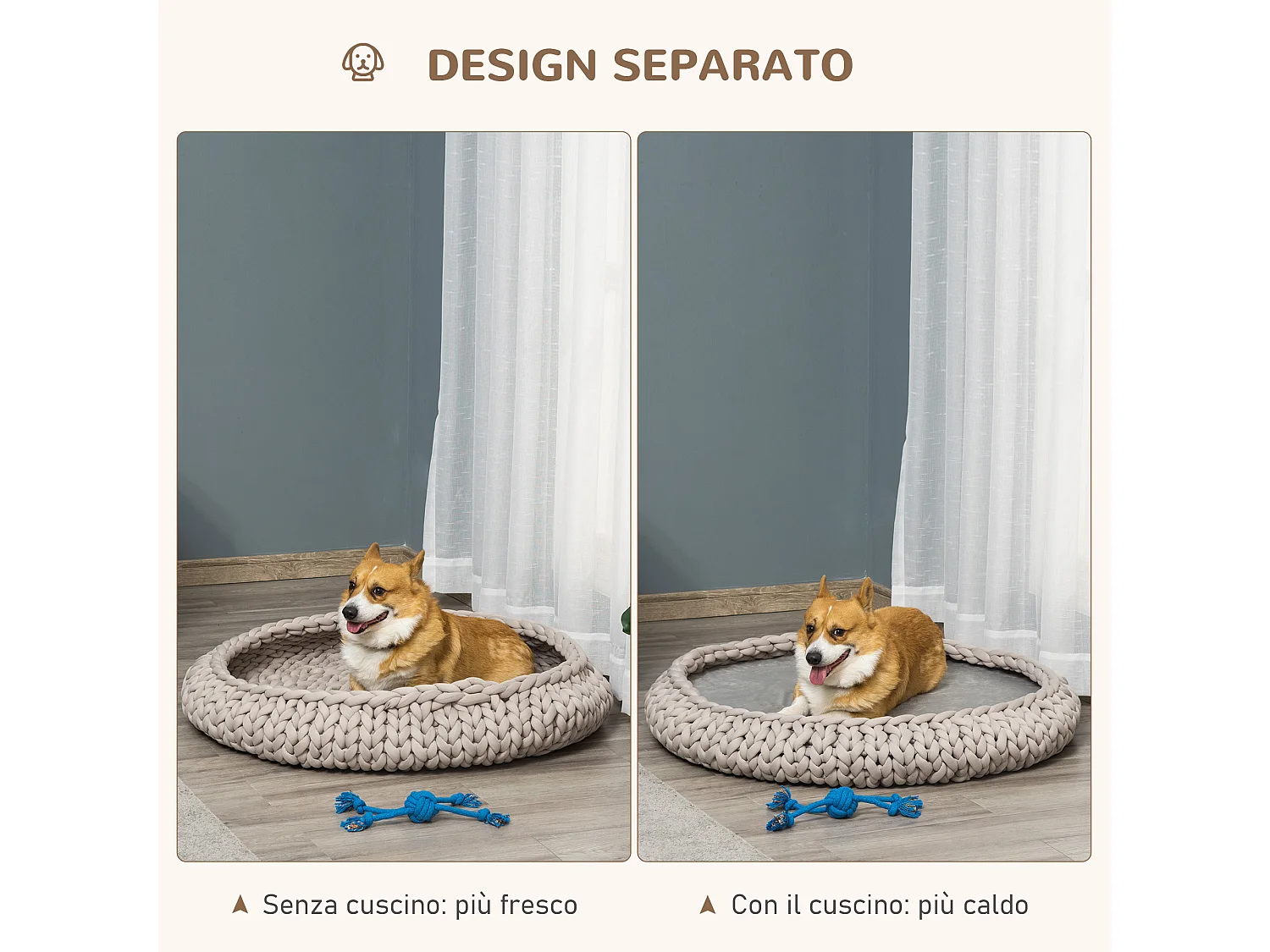 Cuccia per cani e gatti rotonda rialzata e lavabile con cuscino vellutato