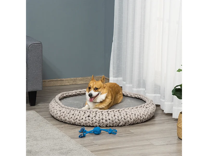 Cuccia per cani e gatti rotonda rialzata e lavabile con cuscino vellutato